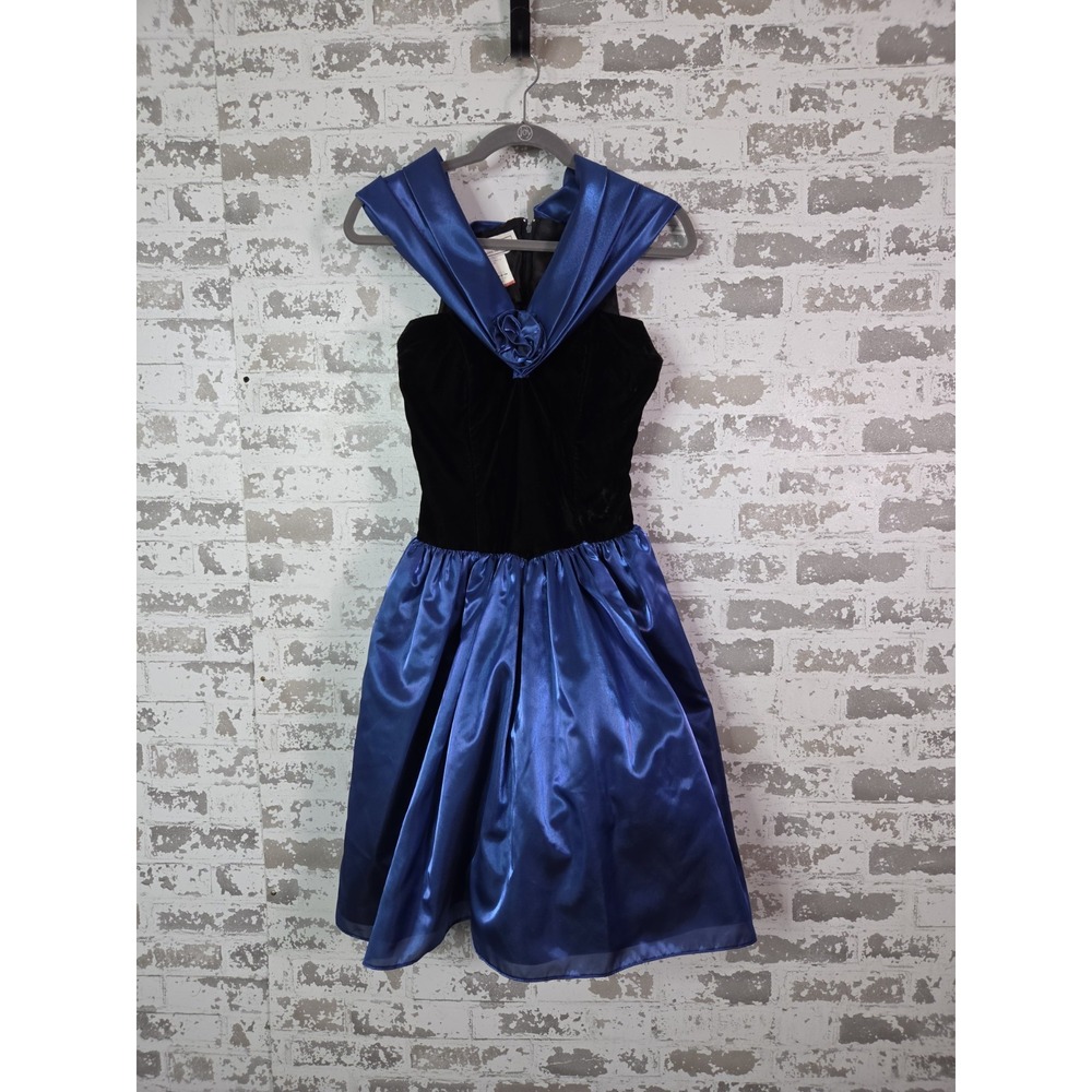 Jessica McClintock Gunne Sax Dress Size 7/8 Blue Vintage Prom Glam Rock Velvet